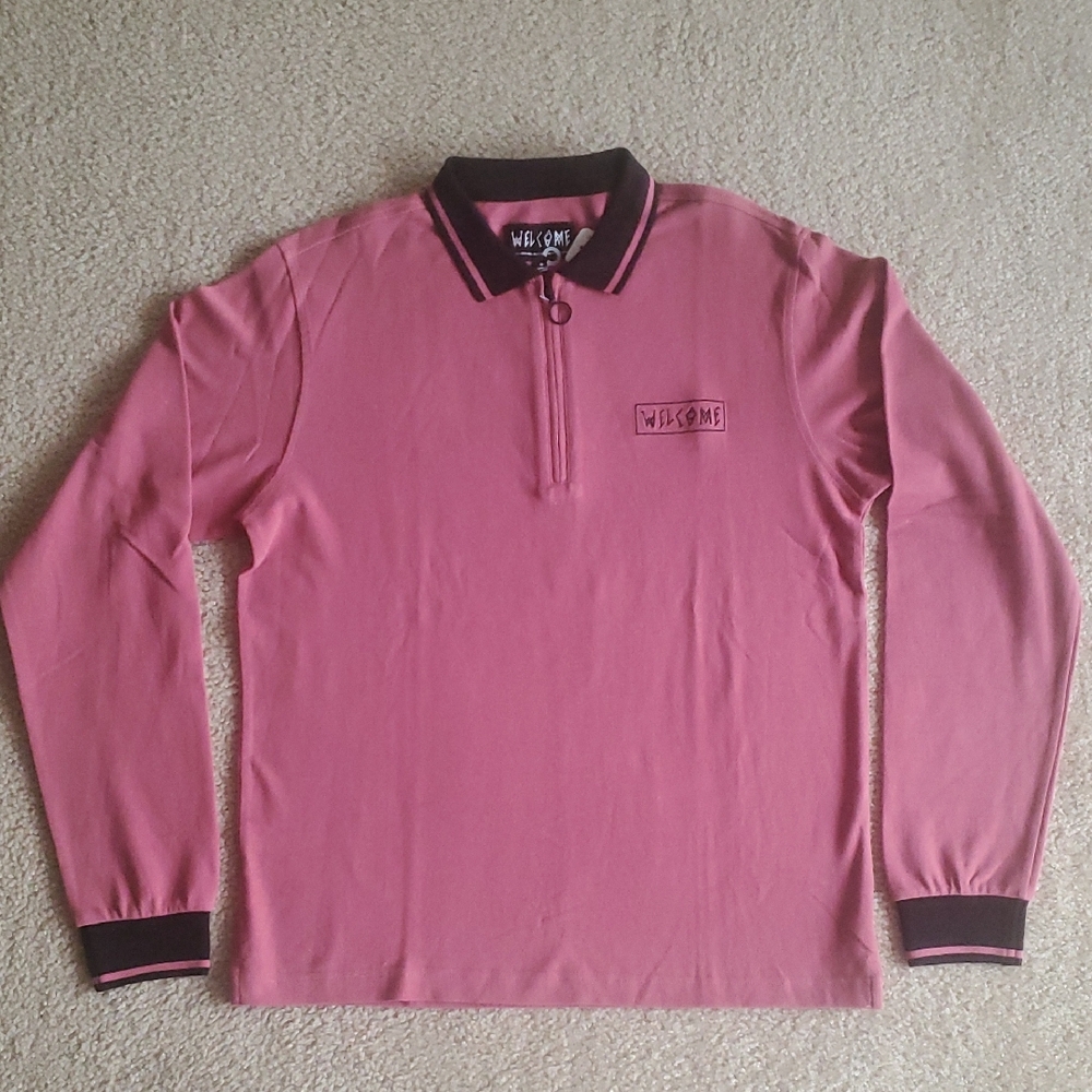 Zumiez Pink Long Sleeve Polo with Black Trim
